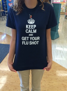 The shirts that all Rite Aid employees wear to promote getting the flu shot.
